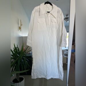 H&M Oversized Linen White Long-Sleeve Shirt Dress Size Medium